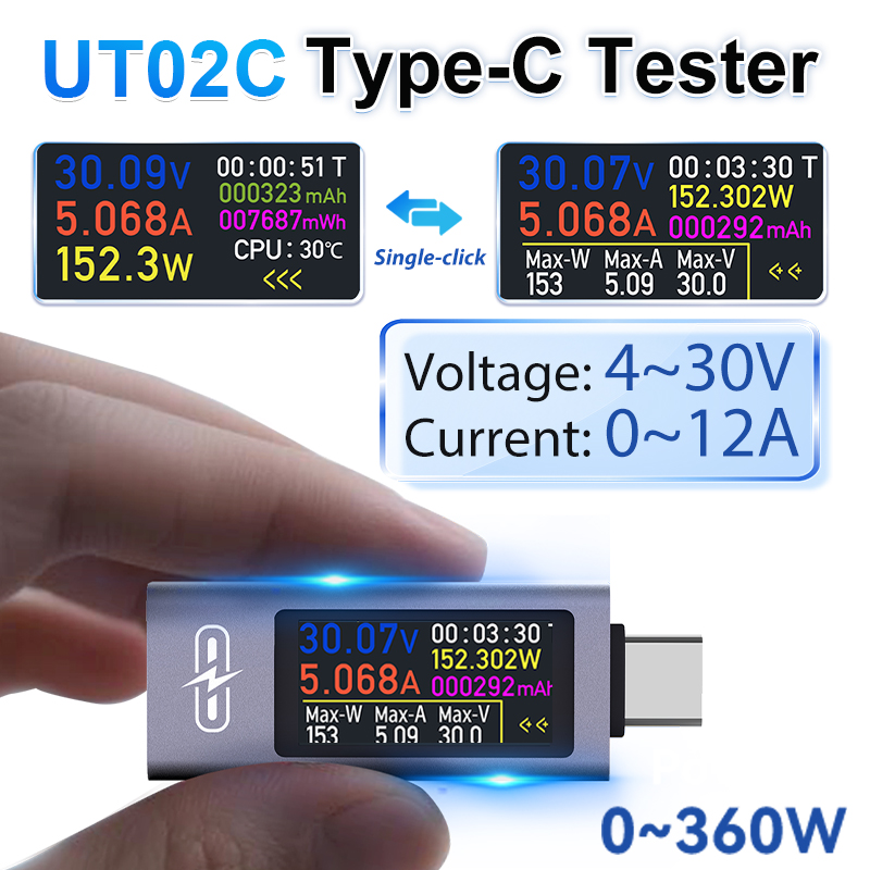 Logic Analyzer Usb - UT02C USB カラースクリーン Type-C テスター電圧電流計 DC4-30V